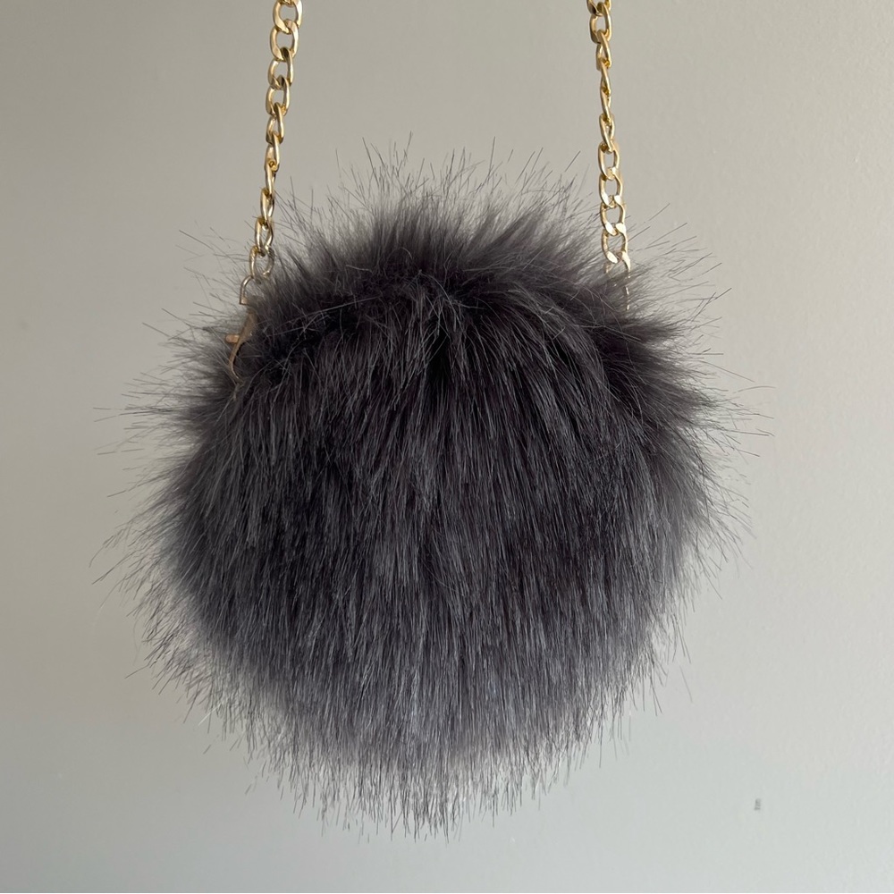 Grey Fluffy Faux Fur Crossbody Purse